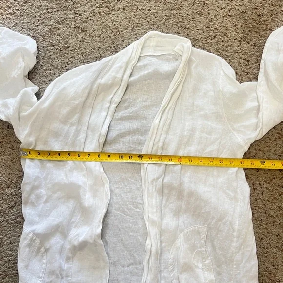 Made in Italy linen white Open Long Cardigan Pocket Lagenlook Beach relaxed SZ M - Picture 10 of 15